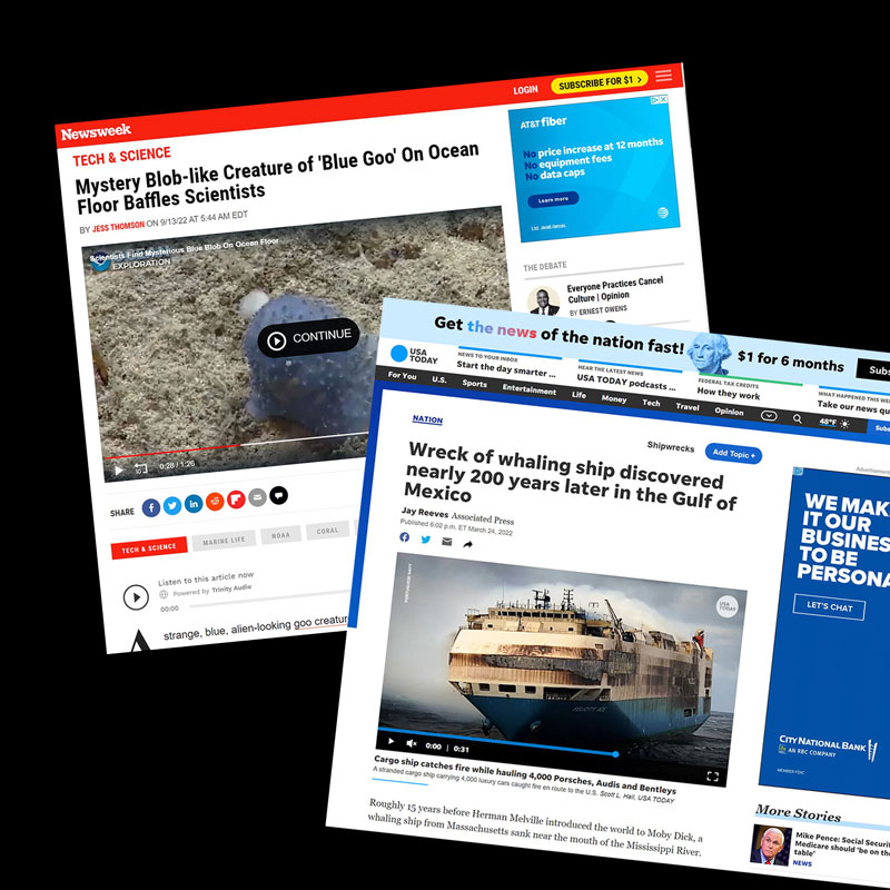 Screenshots of NOAA Ocean Exploration in the news