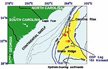 Map showing the area where gas hydrates occur Map showing the area where gas hydrates occur