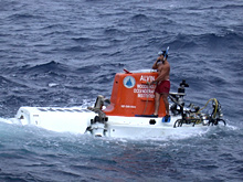 Alvin during recovery Alvin during recovery at the end of a day spent exploring the seafloor on the Blake Ridge.