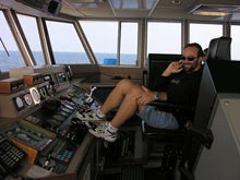 Captain Aric Anderson on the bridge of the R/V Seward Johnson