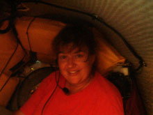 Educator-at-Sea Angela Lewis shown in the aft compartment of the Johnson Sea-Link II submersible during her first dive experience.