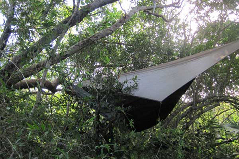 With one of the largest teams to date working at Visa Alegre – finding sleeping accommodations for 12 proved to be an interesting task. Here, Ed Mallon, chose a spot adjacent to one of the archaeological structures at the site to string his hammock.