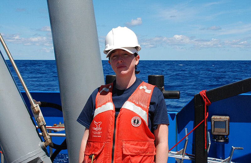 Archaeologist Brandi Carrier aboard the R/V Baseline Explorer.