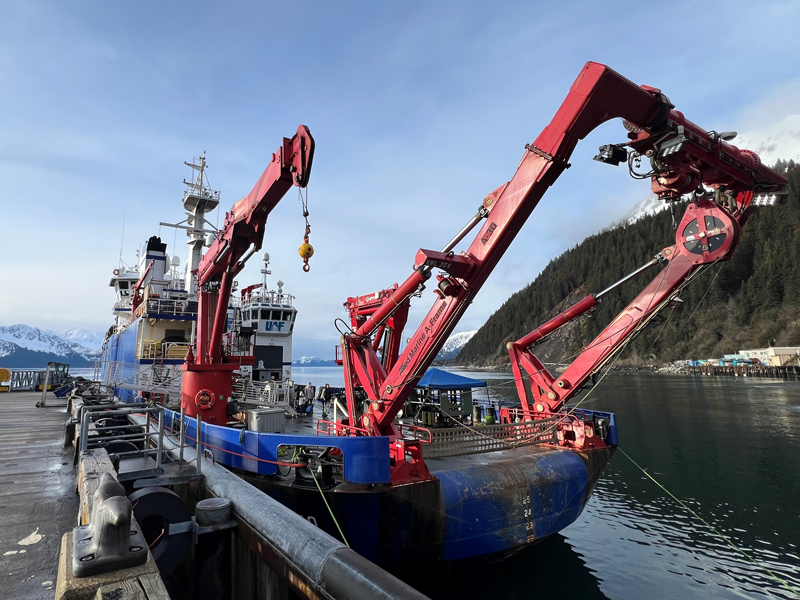 Research Vessel Sikuliaq docked in Seward, Alaska, before departing for the Exploring Pelagic Biodiversity of the Gulf of Alaska and the Impact of Its Seamounts expedition.