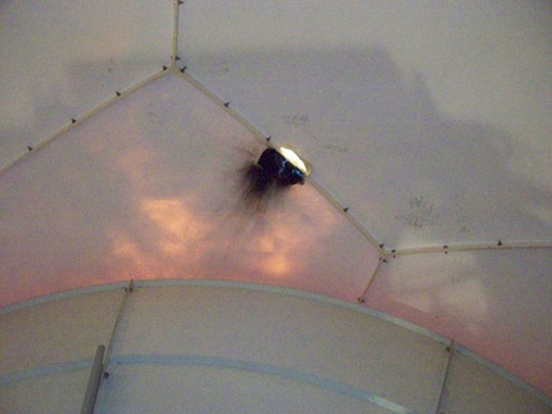 Chief Electronics Technician Richard Conway conducted routine inspections prior to departure and discovered lightning damage (shown here) incurred by the VSAT. Although struck by lightning, the VSAT is usable.