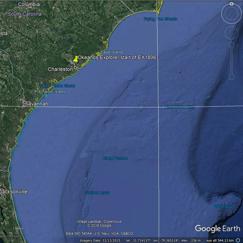 Location of NOAA Ship Okeanos Explorer on June 13, 2018.