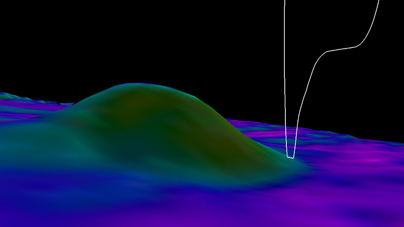 The dive track for Windows to the Deep 2021 Dive 05: Deep Mound 2. Scale is water depth in meters.