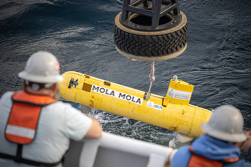 Autonomous underwater vehicle <i>Mola Mola</i> deployed for testing.